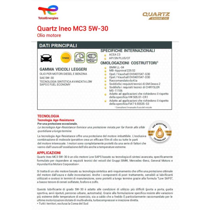 TOTAL_INEO_MC3.jpg Total Quartz Ineo Mc3 5w-30 Olio Motore Progettato Per Alte Prestazioni Kit 10 Litri