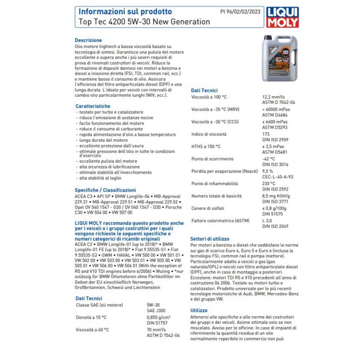 8972_1.jpg Liqui Moly 8973 Top Tec 4200 5w30 6 Litri Olio Motore Benzina E Diesel