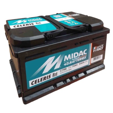MID_CEL_70_3.jpg Midac C70b Batteria Avviamento Auto 12v 70 Ah Spunto Maggiorato 640a. Misure: 275 X 175 X 175. Prodotto Di Alti