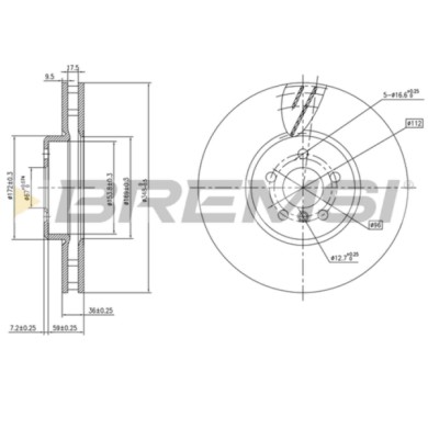DISCO_FRENO.jpg Disco Freno Anteriore Sinistro 92288825 Bmw 5 5 Touring 6 Gran Turismo 7 X3 X4 Autoventilato