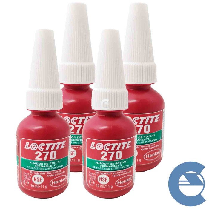 Loctite 270 Frenafiletti 4 Pezzi X 10ml Bloccante Assemblaggi Ad Alta Resistenza