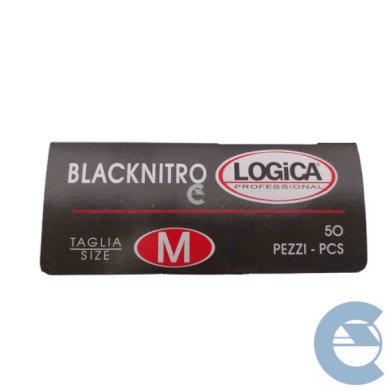 GUANTI-NERI-M-LOGO.jpg Logica Guanti Professionali Monouso Nero In Nitrile Senza Polvere Taglia M 50 Pz