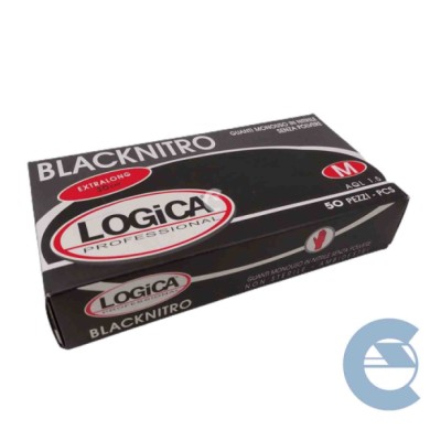 GUANTI-NERI-M-LATERALE-1-LOGO.jpg Logica Guanti Professionali Monouso Nero In Nitrile Senza Polvere Taglia M 50 Pz