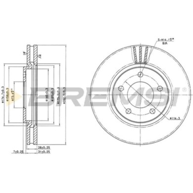 CD7214V.JPG Disco Freno Anteriore 92108300 Chrysler Voyager Iv Dodge Caravan Ventilato