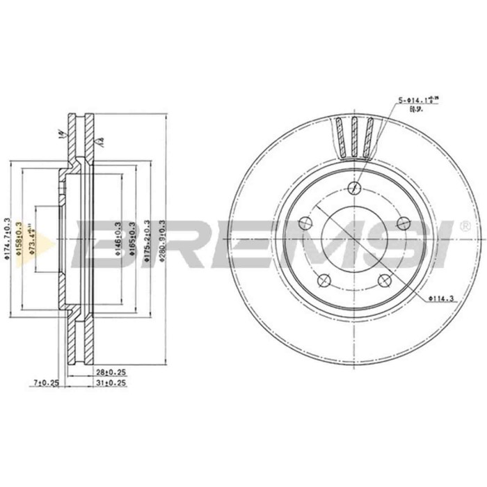 CD7214V.JPG Disco Freno Anteriore 92108300 Chrysler Voyager Iv Dodge Caravan Ventilato