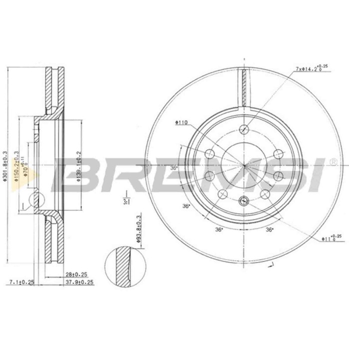 CD7215V.JPG Disco Freno Anteriore 92118300 Saab 9-3 (ys3f E79 D79 D75) Ventilato