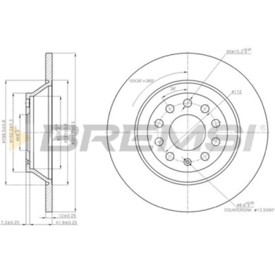 CD7307S.JPG Disco Freno Posteriore 92115400 Audi A6 A6 Avant A6 Allroad Nero