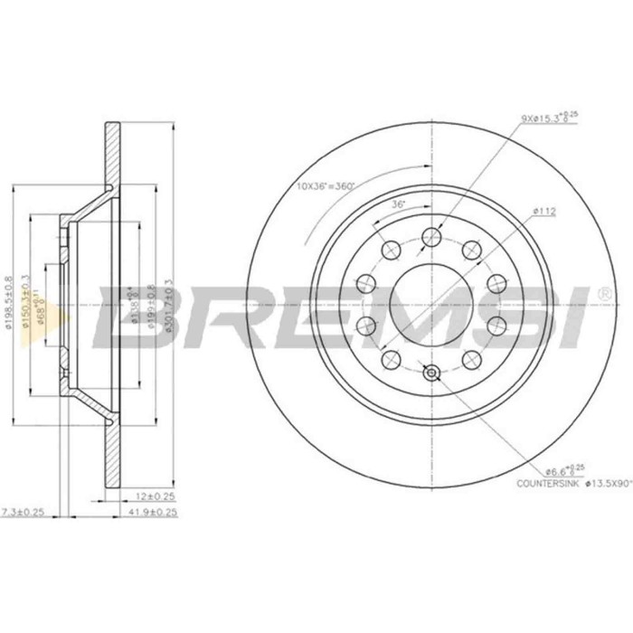 CD7307S.JPG Disco Freno Posteriore 92115400 Audi A6 A6 Avant A6 Allroad Nero