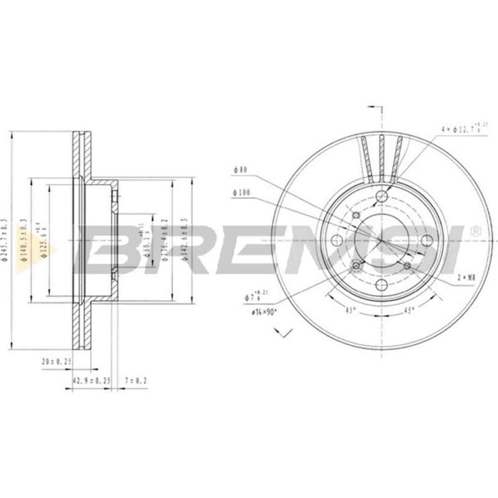 CD7396V.JPG Disco Freno Anteriore 92104500 Suzuki Baleno 2 Volumi /coda Spiovente (eg) Ventilato