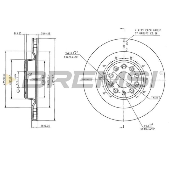 CD8165V.jpg Disco Freno Anteriore 09803511 Chrysler Stratus