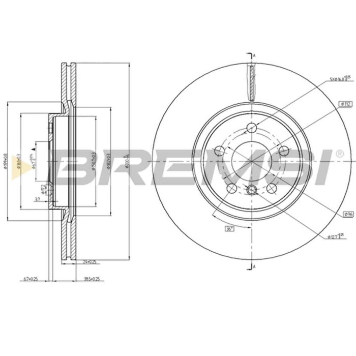CD8762V.JPG Disco Freno Anteriore 92274403 Bmw 2 Active Tourer 2 Gran Tourer X1 X2 Mini Mini Countryman Ventilato