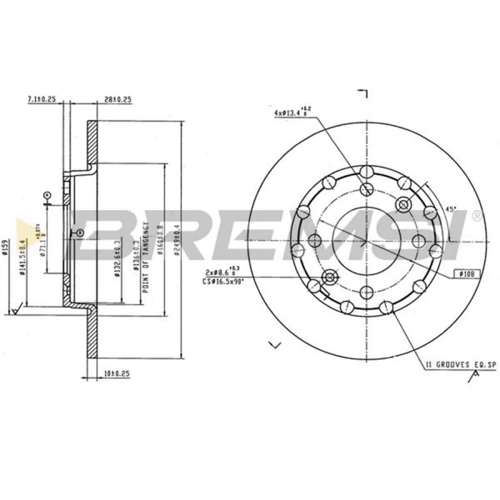 CD8985S.jpg Disco Freno Posteriore 92325803 Citroen C4 Iii (ba Bb Bc) Pieno
