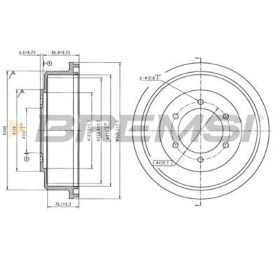 CR5795.jpg Tamburo Freno Posteriore Mitsubishi L200 Cr5795 Mb895470 Verniciato Bremsi