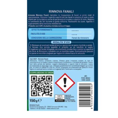 8249_3.jpg Arexons Rinnova Fanali 8249 Kit Promo 5 Pezzi X 150gr Pasta Ripristina Trasparenza Fanali