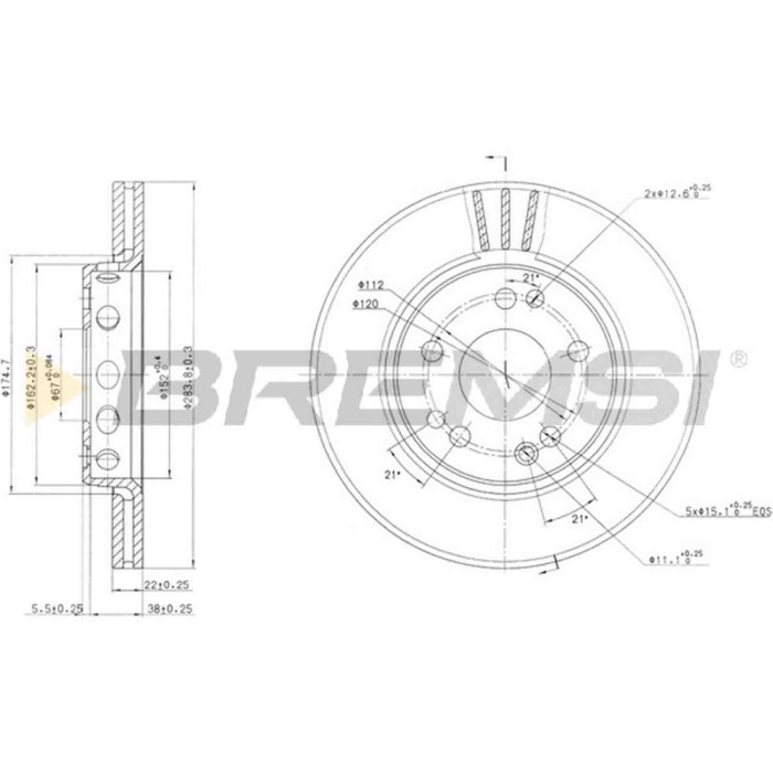 CD6728V.JPG Coppia Dischi Freno Anteriore 92060300 Mercedes-benz 124 Tre Volumi 124 T-model Classe E Classe E T-model Ventilato