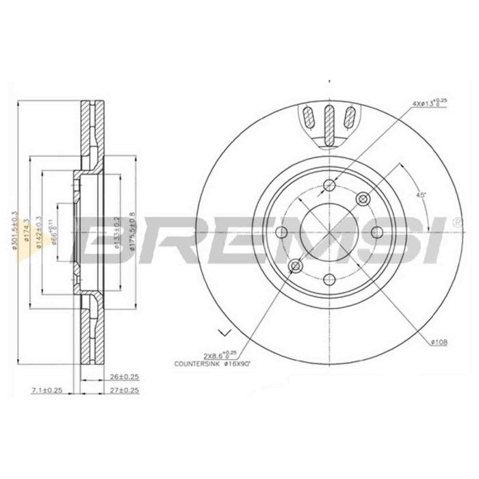 CD7442V.JPG Coppia Dischi Freno Anteriore 92133200 Citroen C4 Picasso I Mpv / Space Wagon (ud)