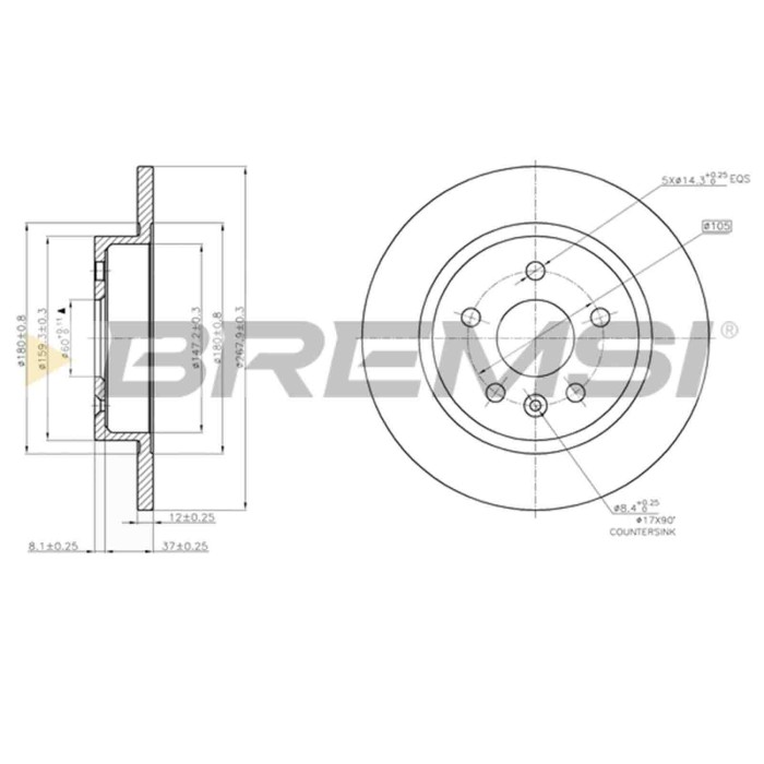 CD7872S.JPG Coppia Dischi Freno Posteriore 92205500 Opel Astra J Sports Tourer (p10)