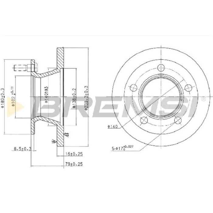 CD5221S.JPG Kit Dischi E Pastiglie Freno 14mm Anteriori Mercedes-benz 100 Autobus 1990-1996 D S.f. Bendix Pieno