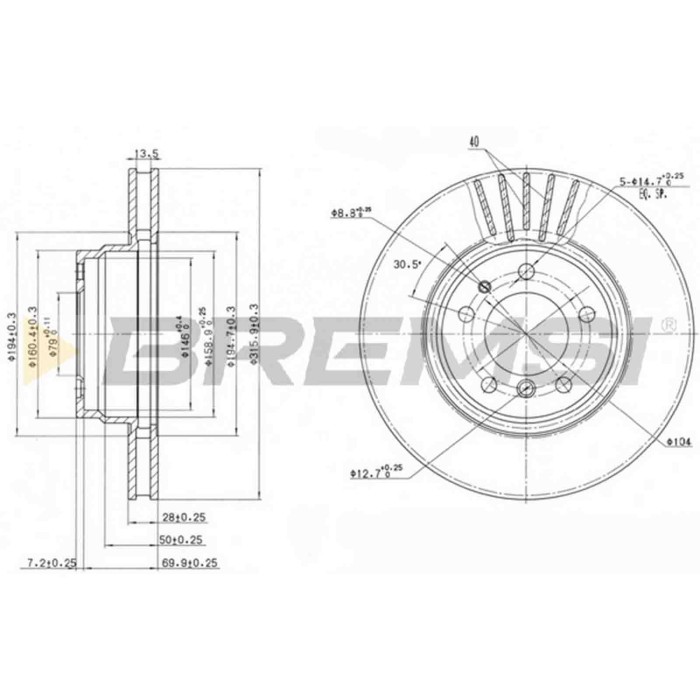 CD6624V.JPG Kit Dischi E Pastiglie Freno 18mm Anteriori Bmw 7 1996-1998 735i, Il S.f. Brembo Ventilato