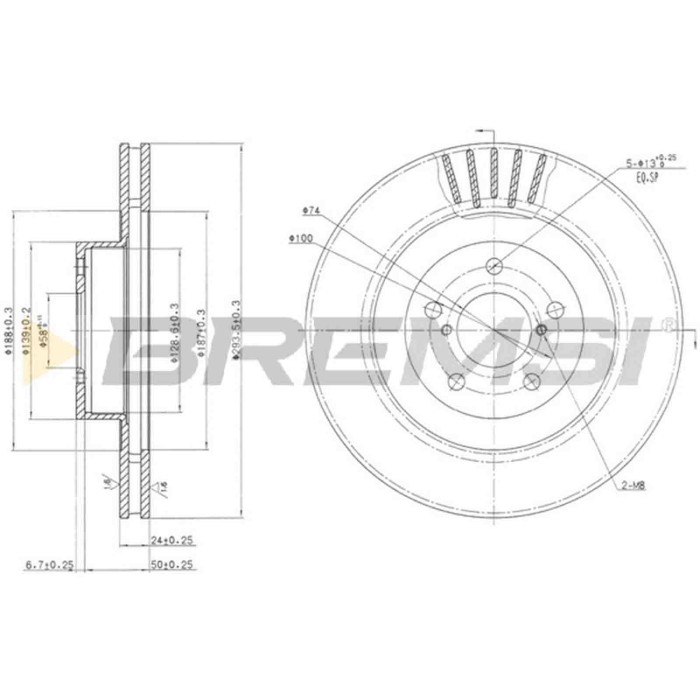 CD7175V.JPG Kit Dischi E Pastiglie Freno 16.9mm Anteriori Subaru Xv 2017-2024 2.0i Awd S.f. Hitachi Ventilato