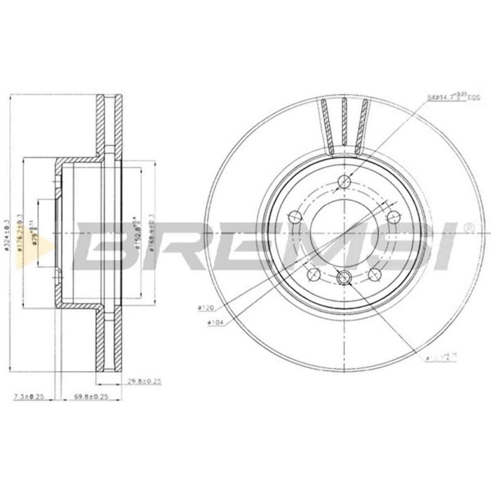 CD7242V.JPG Kit Dischi E Pastiglie Freno 20.3mm Anteriori Bmw 5 2004-2010 525d S.f. Ate Ventilato