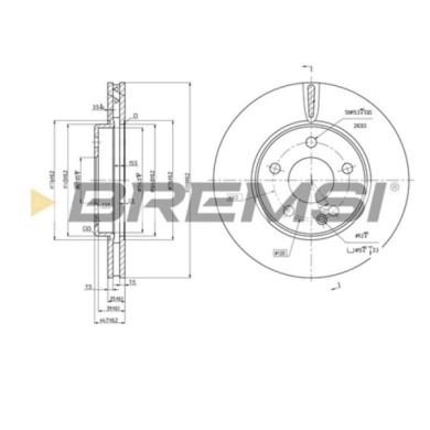 CD7316V.JPG Kit Dischi E Pastiglie Freno 19mm Anteriori Mercedes-benz Classe A 2010-2012 E-cell S.f. Bosch Ventilato