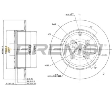 CD7421S.JPG Kit Dischi E Pastiglie Freno 30mm Posteriori Toyota Corolla 2004-2007 1.4 D S.f. Knorr Sk7 Pieno