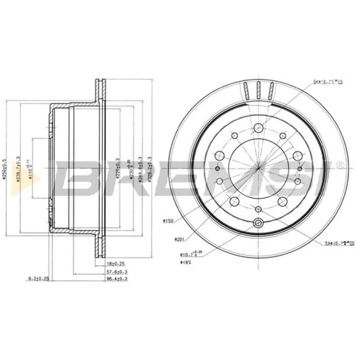 CD7597V.JPG Kit Dischi E Pastiglie Freno Posteriori Toyota Land Cruiser 100 1998-2007 4.2 Td S.f. Akebono Ventilato