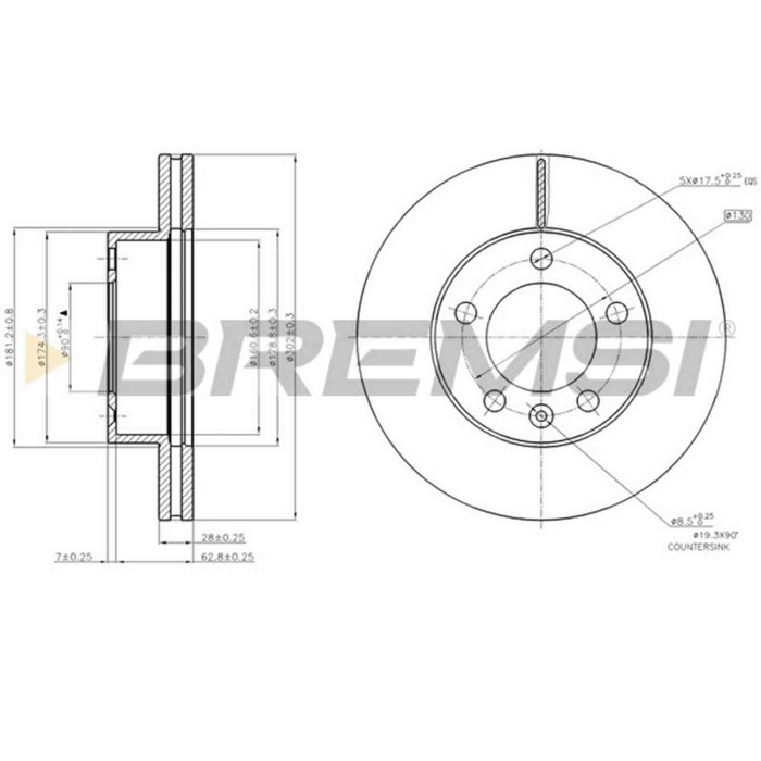 CD7974V.JPG Kit Dischi E Pastiglie Freno 18.2mm Anteriori Nissan Nv400 Autobus 2011-2014 Dci 145 S.f. Brembo Ventilato