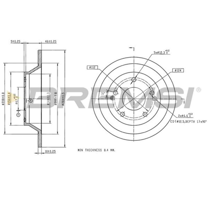 CD8006S_1.jpg Kit Dischi E Pastiglie Freno 15.4mm Posteriori Ssangyong Tivoli 2015-2024 1.6 S.f. Akebono Pieno