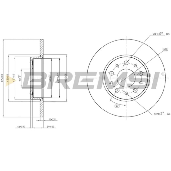 CD8286S.JPG Kit Dischi E Pastiglie Freno 17.2mm Posteriori Fiat Tipo Station Wagon 2016-2020 1.4 S.f. Mando Pieno