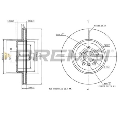 CD8476V_1.jpg Kit Dischi E Pastiglie Freno 19.6mm Anteriori Bmw 3 Touring 2019-2024 330d Xdrive S.f. Brembo Ventilato