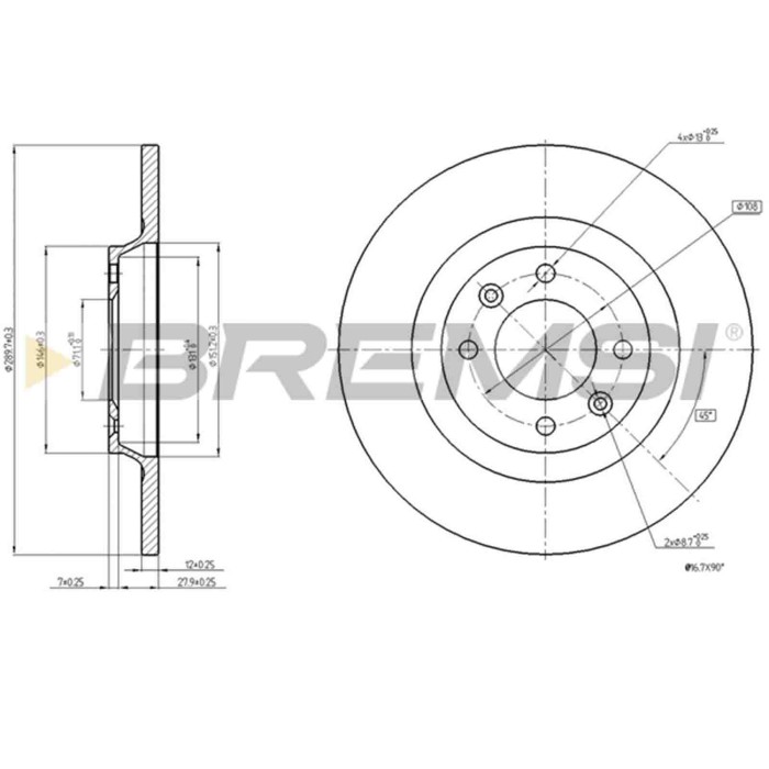 CD8511S.JPG Kit Dischi E Pastiglie Freno 17mm Posteriori Peugeot 308 I 2010-2014 1.6 Gti S.f. Trw Pieno