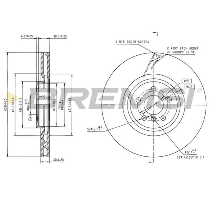 CD9025VRD_1.jpg Kit Dischi E Pastiglie Freno 18.4mm Anteriori Bmw X1 2017-2022 Sdrive 18i S.f. Trw Autoventilato