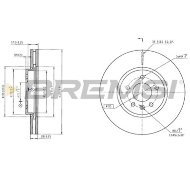 CD9052V_1.jpg Kit Dischi E Pastiglie Freno 15.9mm Anteriori Alfa Romeo Giulia 2015-2024 2.2 D S.f. Brembo Ventilato