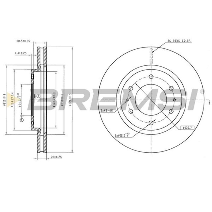 CD9070V_1.jpg Kit Dischi E Pastiglie Freno 15.8mm Anteriori Mazda Cx-5 2018-2024 2.2 D Awd S.f. Akebono Ventilato
