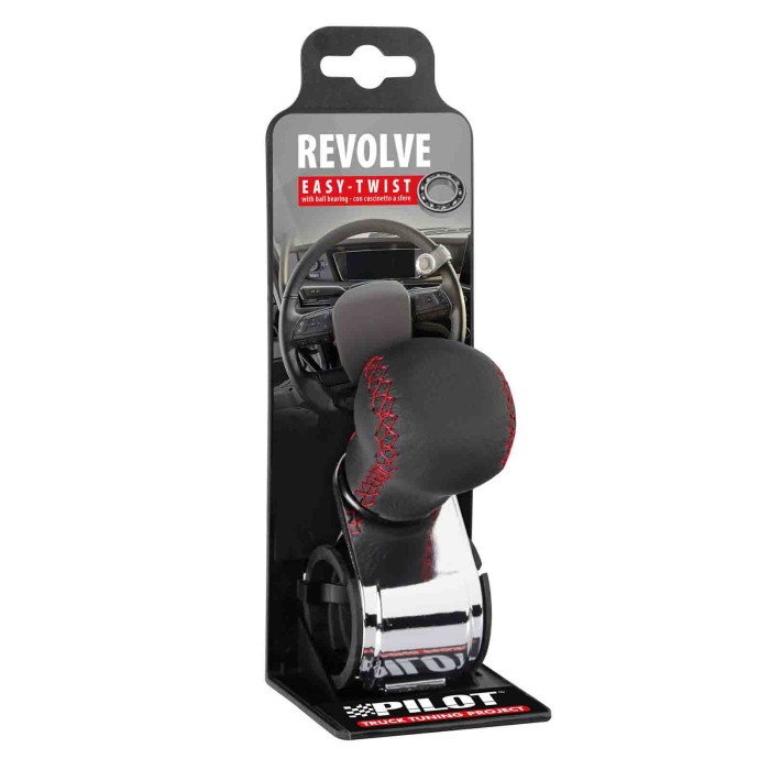 00043-A-02.JPG Revolve Pomello Volante In Pelle Con Cuciture Rosse Staffa Cromata Pomelli Volante Accessori Volante