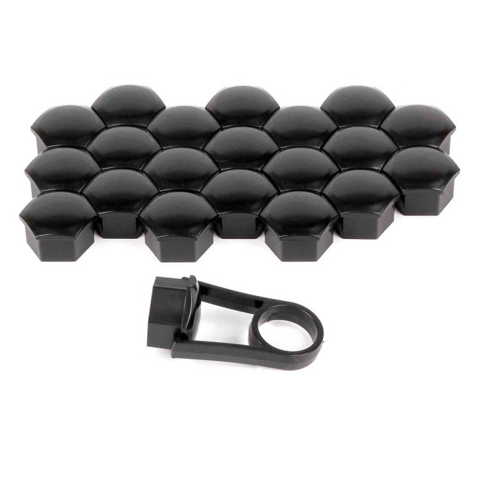 02248-S-01.JPG Black Nut Caps 20 Copribulloni In Abs Ø 17 Mm Decorazione Ruote Protezione/estetica
