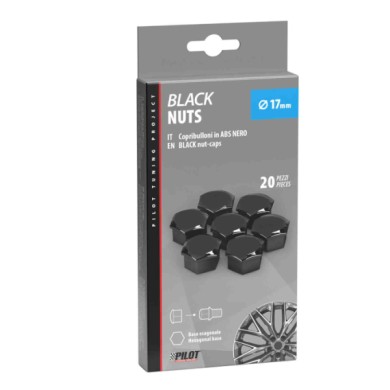 02248-C-01.JPG Black Nut Caps 20 Copribulloni In Abs Ø 17 Mm Decorazione Ruote Protezione/estetica