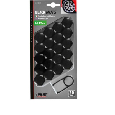 02249-C-01.JPG Black Nut Caps 20 Copribulloni In Abs Ø 19 Mm Decorazione Ruote Protezione/estetica