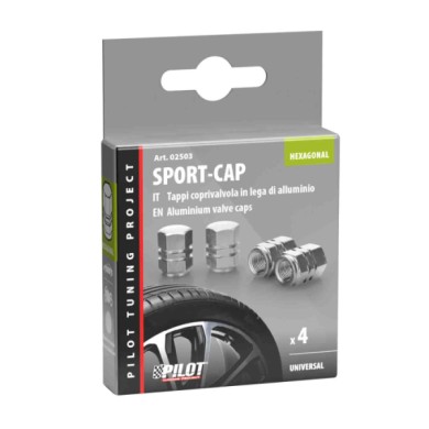 02503-C-01.JPG Sport Cap Hexagonal Set 4 Tappi Coprivalvola Alluminio Tappi Coprivalvola Protezione/estetica