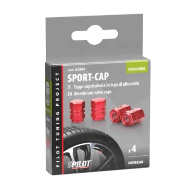 02505-S-01.JPG Sport Cap Hexagonal Set 4 Tappi Coprivalvola Rosso Tappi Coprivalvola Protezione/estetica