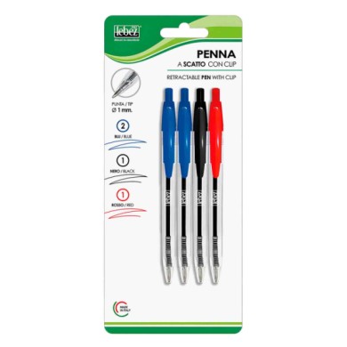CA2384-C-01.JPG Penna A Scatto Con Clip Punta Diametro 1 Mm Set 4 Pz Cancelleria