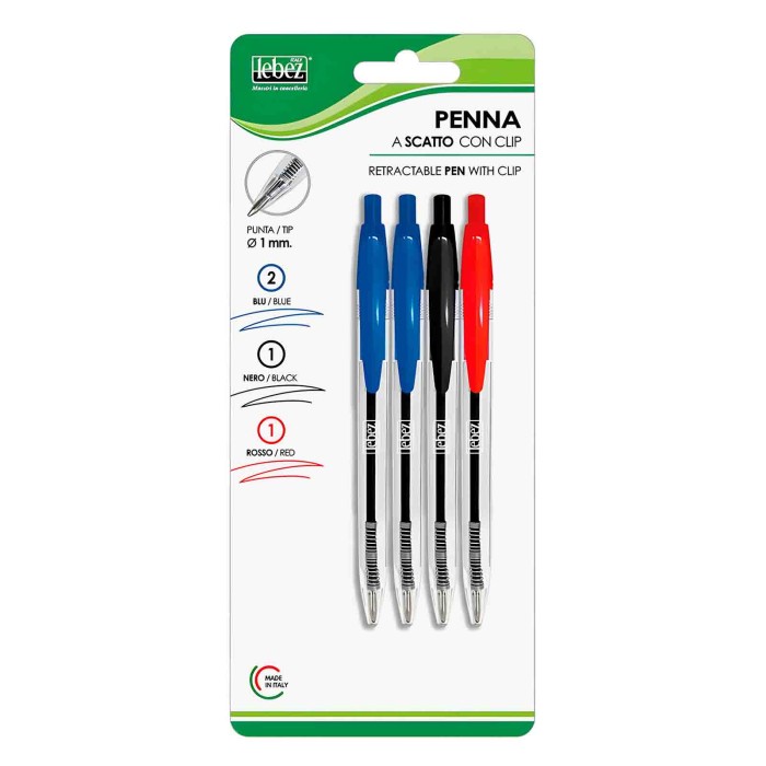 CA2384-C-01.JPG Penna A Scatto Con Clip Punta Diametro 1 Mm Set 4 Pz Cancelleria