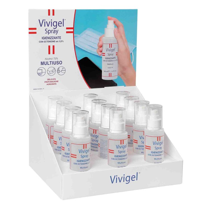CP0001D-S-01.JPG Vivigel Espositore Da Banco Completo Di 12 Pz Igienizzante Multiuso 100 Ml Igienizzanti E Protezioni Igiene E P