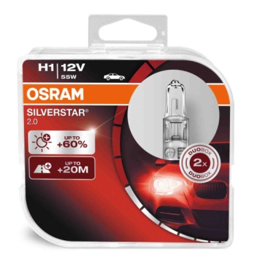 P14v5S.JPG 12v Silverstar 2.0 H1 55w P14 5s 2 Pz Scatola Plast. Silverstar 2.0 12v Osram Alogene