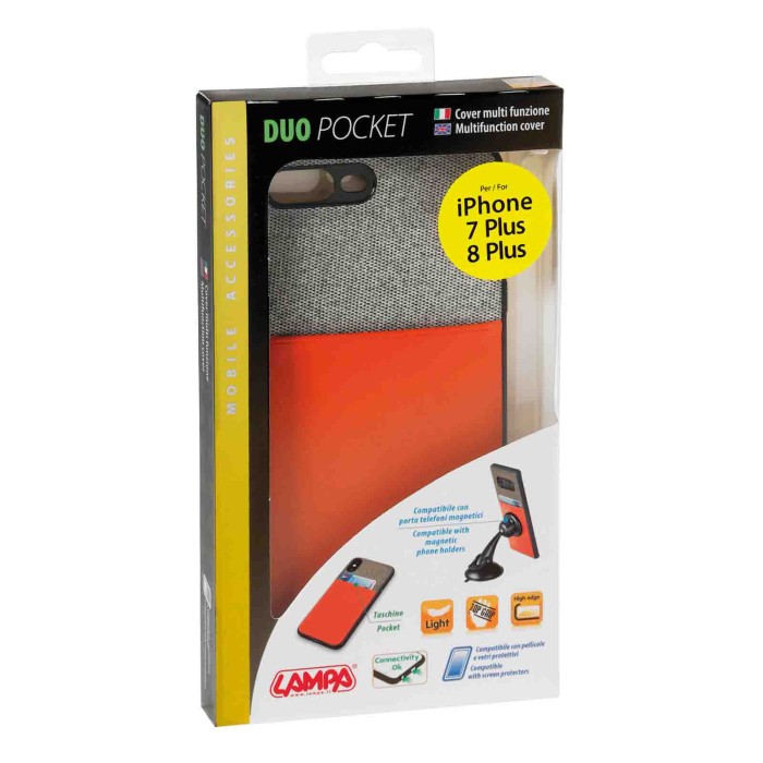 P14936-C-01.JPG Duo Pocket Cover Bicolore Con Inserti Metallici Apple Iphone 7 Plus/8 Plus Grigio/arancio Custodie E Cover