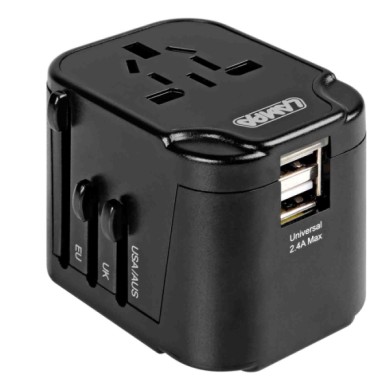 P15005-S-02.JPG Travel Mate Elite Adattatore Universale Da Viaggio + Caricatore Usb A 2 Porte Adattatori