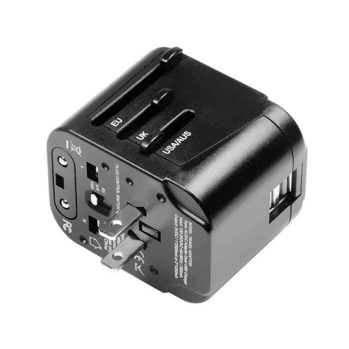 P15005-S-04.JPG Travel Mate Elite Adattatore Universale Da Viaggio + Caricatore Usb A 2 Porte Adattatori