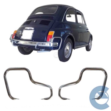 KIT-ESOLVER-1.jpg Isam Kit 2 Pezzi Coppia Tubo Paraurti Posteriore Cromato Destro E Sinistro Per Fiat 500 F L R Dal 1965 Al 1977
